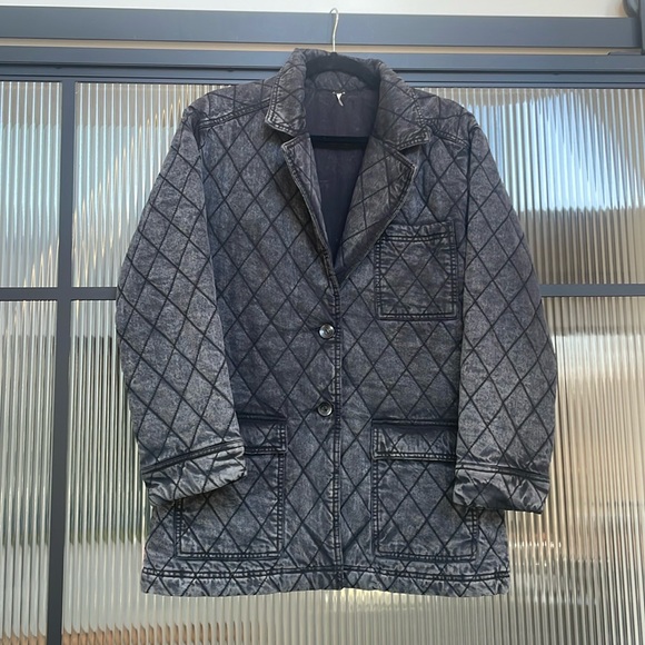 Young Fabulous & Broke Walker Quilted Denim Jacket in Mineral Wash Black - Picture 1 of 8